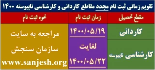 تقویم زمانی ثبت نام مجدد مقاطع کاردانی و کارشناسی 1400