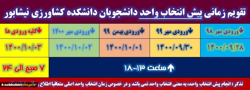 اطلاعیه پیش انتخاب واحد (ویژه دانشجویان ورودی مهر 1400 و ماقبل آن) 2